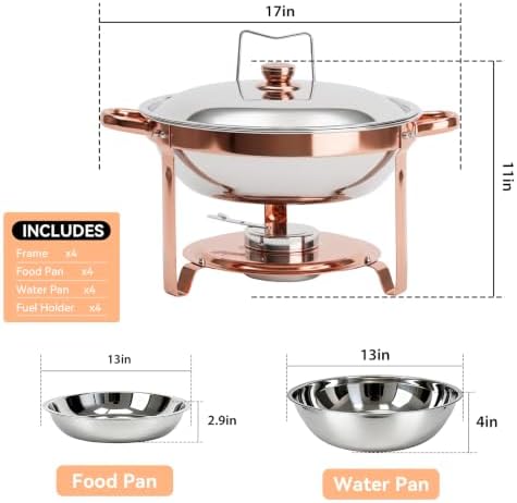 6QT Round Chafing Dish Sets, Food Warmers for Parties Buffet, Rose Gold in Silver, alternate view 2