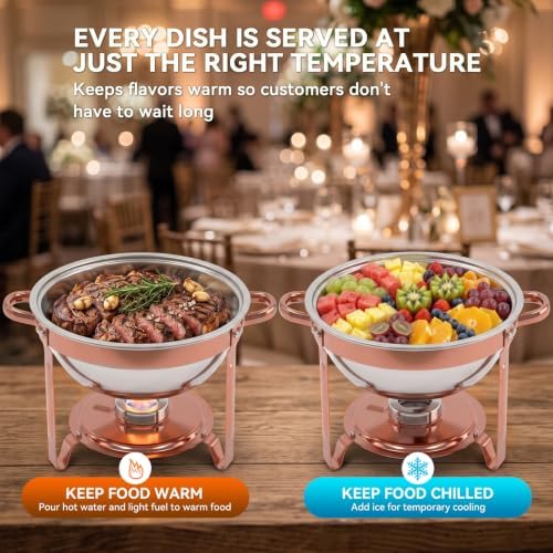 6QT Round Chafing Dish Sets, Food Warmers for Parties Buffet, Rose Gold in Silver, alternate view 3
