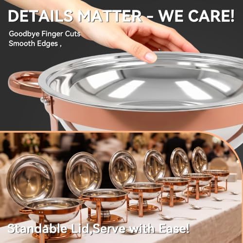 6QT Round Chafing Dish Sets, Food Warmers for Parties Buffet, Rose Gold in Silver, alternate view 4