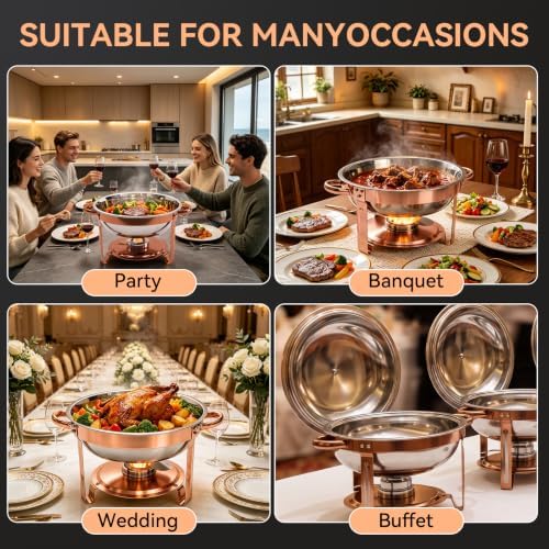 6QT Round Chafing Dish Sets, Food Warmers for Parties Buffet, Rose Gold in Silver, alternate view 5