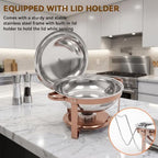 6QT Round Chafing Dish Sets, Food Warmers for Parties Buffet, Rose Gold in Silver, alternate view 6