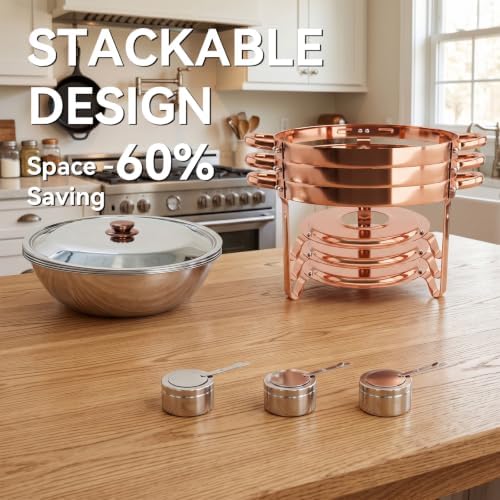 6QT Round Chafing Dish Sets, Food Warmers for Parties Buffet, Rose Gold in Silver, alternate view 7
