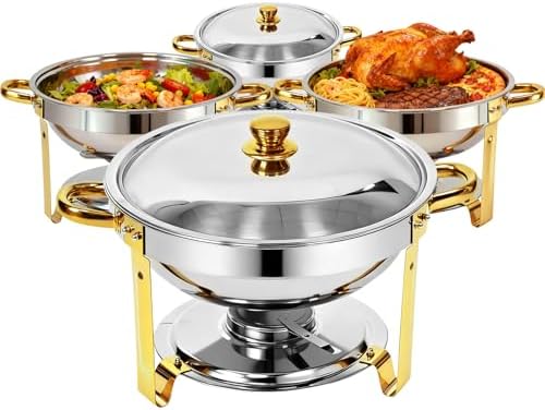 6QT Round Chafing Dishes for Buffet -4 Pack Food Warmers for Parties in Silver