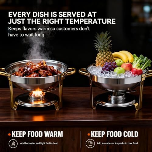 6QT Round Chafing Dishes for Buffet -4 Pack Food Warmers for Parties in Silver, alternate view 4