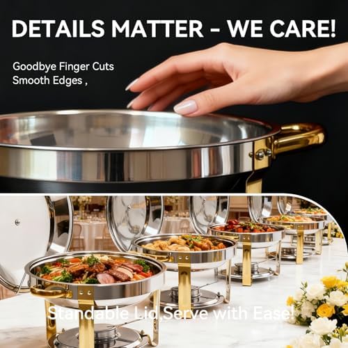 6QT Round Chafing Dishes for Buffet -4 Pack Food Warmers for Parties in Silver, alternate view 5