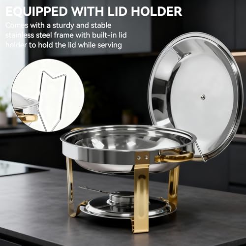 6QT Round Chafing Dishes for Buffet -4 Pack Food Warmers for Parties in Silver, alternate view 7