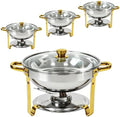 6QT Round Chafing Dishes for Buffet 4 Pack with Glass Lid, Gold & Silver in Gold & Silver + Glass Lid