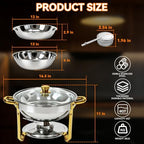 6QT Round Chafing Dishes for Buffet 4 Pack with Glass Lid, Gold & Silver in Gold & Silver + Glass Lid, alternate view 2