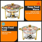 6QT Round Chafing Dishes for Buffet 4 Pack with Glass Lid, Gold & Silver in Gold & Silver + Glass Lid, alternate view 3