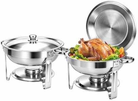 6QT Round Chafing Dishes for Buffet, Small Food Warmer for Parties Buffet in Silver