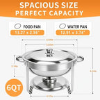 6QT Round Chafing Dishes for Buffet, Small Food Warmer for Parties Buffet in Silver, alternate view 2