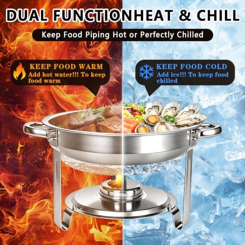 6QT Round Chafing Dishes for Buffet, Small Food Warmer for Parties Buffet in Silver, alternate view 3