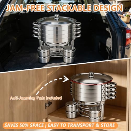 6QT Round Chafing Dishes for Buffet, Small Food Warmer for Parties Buffet in Silver, alternate view 6