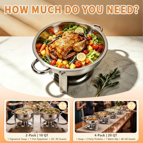 6QT Round Chafing Dishes for Buffet, Small Food Warmer for Parties Buffet in Silver, alternate view 7