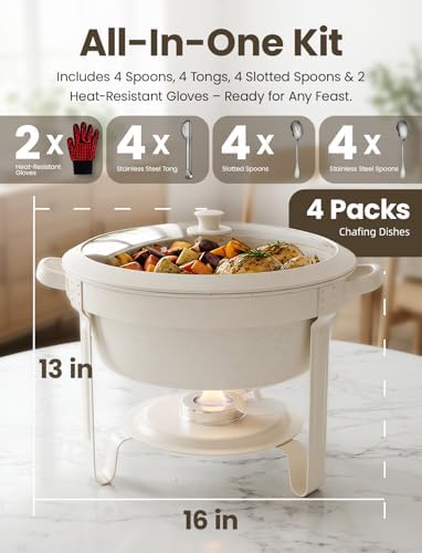 6QT Round Chafing Dishes for Buffet: White Chafing Dish Set, 4 Pack in White, alternate view 2