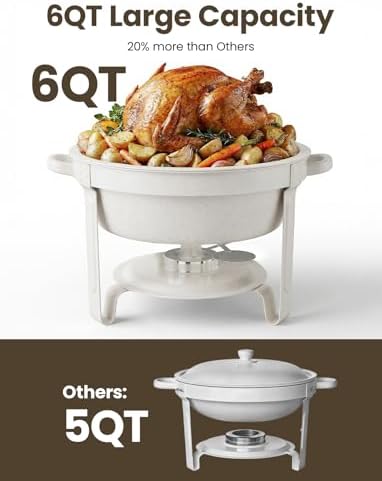 6QT Round Chafing Dishes for Buffet: White Chafing Dish Set, 4 Pack in White, alternate view 3