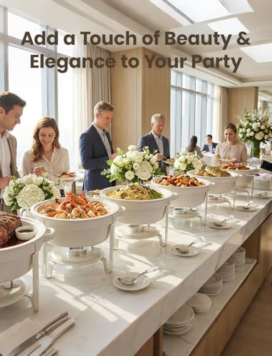 6QT Round Chafing Dishes for Buffet: White Chafing Dish Set, 4 Pack in White, alternate view 4