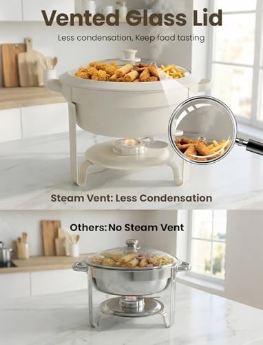 6QT Round Chafing Dishes for Buffet: White Chafing Dish Set, 4 Pack in White, alternate view 5