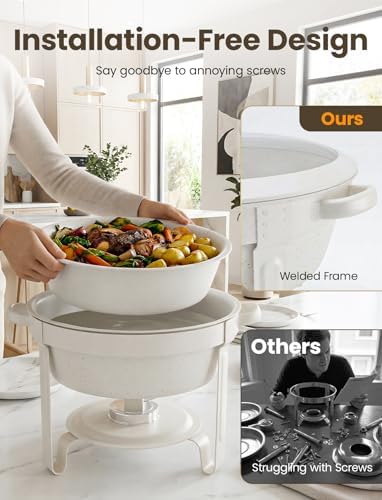 6QT Round Chafing Dishes for Buffet: White Chafing Dish Set, 4 Pack in White, alternate view 6