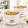 6QT White Chafing Dishes for Buffet, 2-Pack Round Chafers Sets