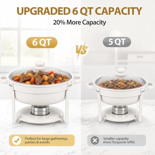 6QT White Chafing Dishes for Buffet, 2-Pack Round Chafers Sets, alternate view 2