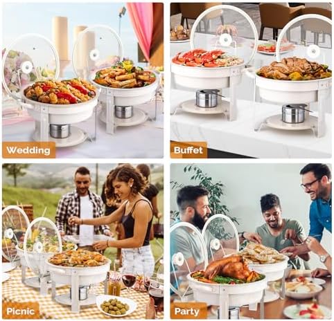 6QT White Chafing Dishes for Buffet 4 Pack,[Game Changer Maifanite-Coated] Chafing Dish Buffet Set, Chafers and, alternate
