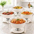 6QT White Chafing Dishes for Buffet, 4-Pack Round Chafers Sets