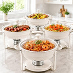 6QT White Chafing Dishes for Buffet, 4-Pack Round Chafers Sets