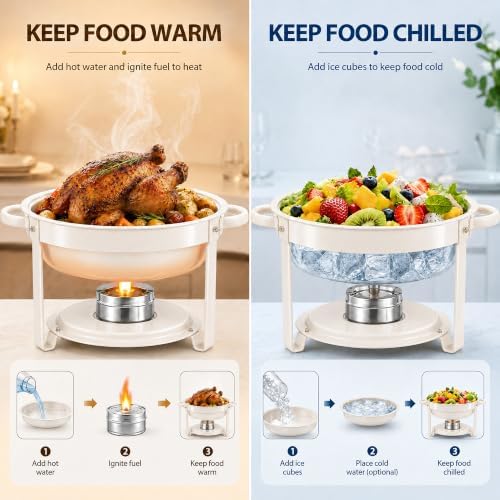 6QT White Chafing Dishes for Buffet, 4-Pack Round Chafers Sets, alternate view 4