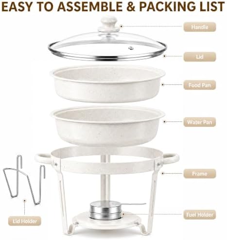 6QT White Chafing Dishes for Buffet, 4-Pack Round Chafers Sets, alternate view 6