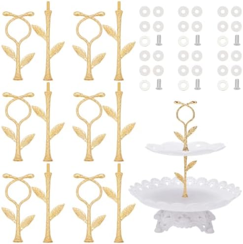 6Set 2-Tier Gold Leaf Metal Cake Stand Hardware for Dessert Display in As shown in the picture