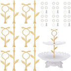 6Set 2-Tier Gold Leaf Metal Cake Stand Hardware for Dessert Display in As shown in the picture