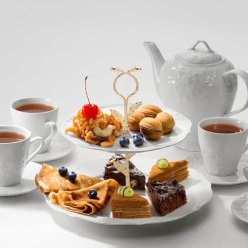 6Set 2-Tier Gold Leaf Metal Cake Stand Hardware for Dessert Display in As shown in the picture, alternate view 2