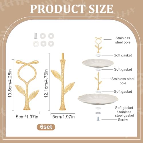 6Set 2-Tier Gold Leaf Metal Cake Stand Hardware for Dessert Display in As shown in the picture, alternate view 3