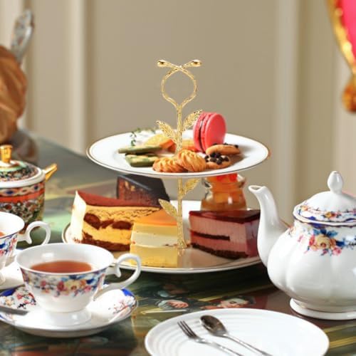 6Set 2-Tier Gold Leaf Metal Cake Stand Hardware for Dessert Display in As shown in the picture, alternate view 4