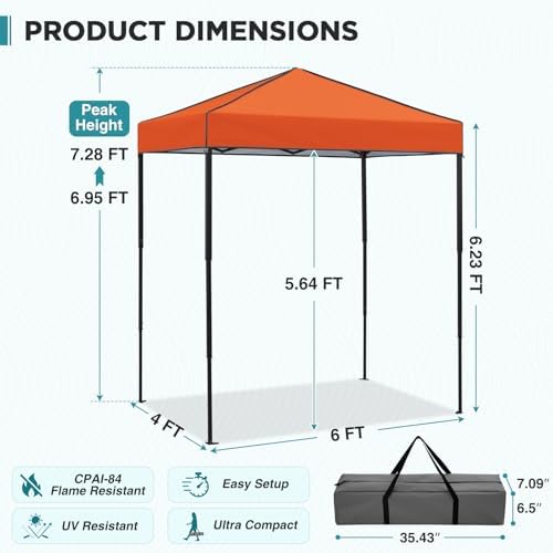 6x4 Instant Pop Up Canopy Tent, Orange, alternate view 3