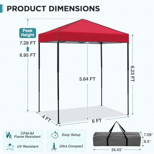 6x4 Instant Pop Up Canopy Tent, Red in Red, alternate view 3