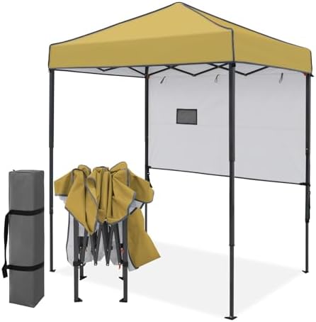 6x4 Instant Pop Up Canopy Tent with 1 Half Wall, Beige in Beige