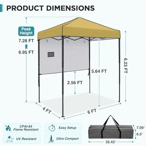 6x4 Instant Pop Up Canopy Tent with 1 Half Wall, Beige in Beige, alternate view 3