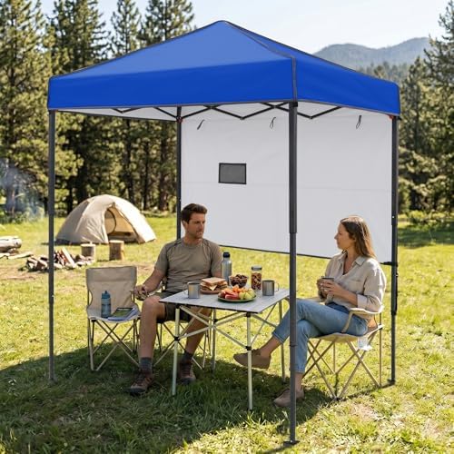 6x4 Instant Pop Up Canopy Tent with 1 Half Wall, Blue in Blue, alternate view 2
