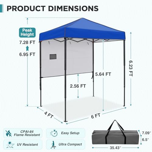 6x4 Instant Pop Up Canopy Tent with 1 Half Wall, Blue in Blue, alternate view 3