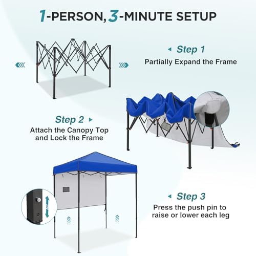 6x4 Instant Pop Up Canopy Tent with 1 Half Wall, Blue in Blue, alternate view 4