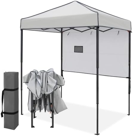6x4 Instant Pop Up Canopy Tent with 1 Half Wall, Gray in Gray