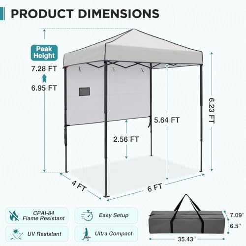 6x4 Instant Pop Up Canopy Tent with 1 Half Wall, Gray in Gray, alternate view 3