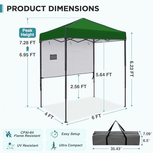 6x4 Instant Pop Up Canopy Tent with 1 Half Wall, Green in Green, alternate view 3