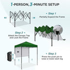 6x4 Instant Pop Up Canopy Tent with 1 Half Wall, Green in Green, alternate view 4
