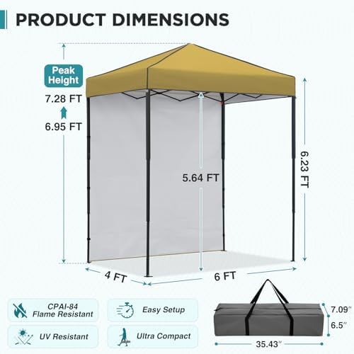 6x4 Instant Pop Up Canopy Tent with 1 Sidewall, Beige in Beige, alternate view 3