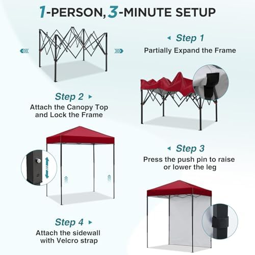 6x4 Instant Pop Up Canopy Tent with 1 Sidewall, Burgundy, alternate view 4