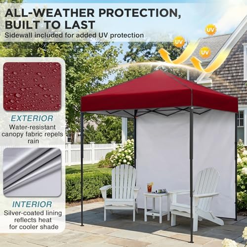 6x4 Instant Pop Up Canopy Tent with 1 Sidewall, Burgundy, alternate view 5