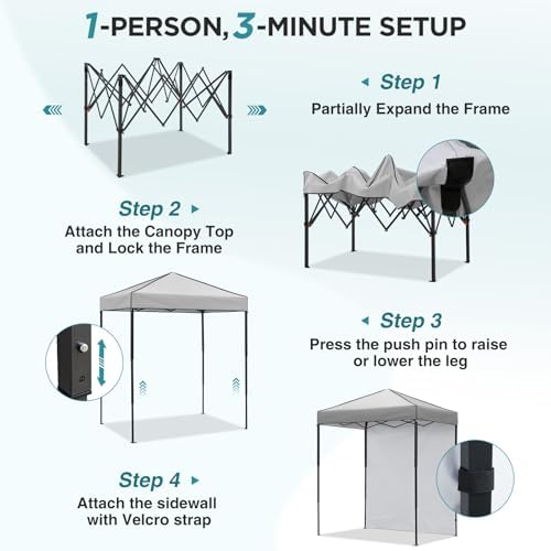 6x4 Instant Pop Up Canopy Tent with 1 Sidewall, Gray in Gray, alternate view 4